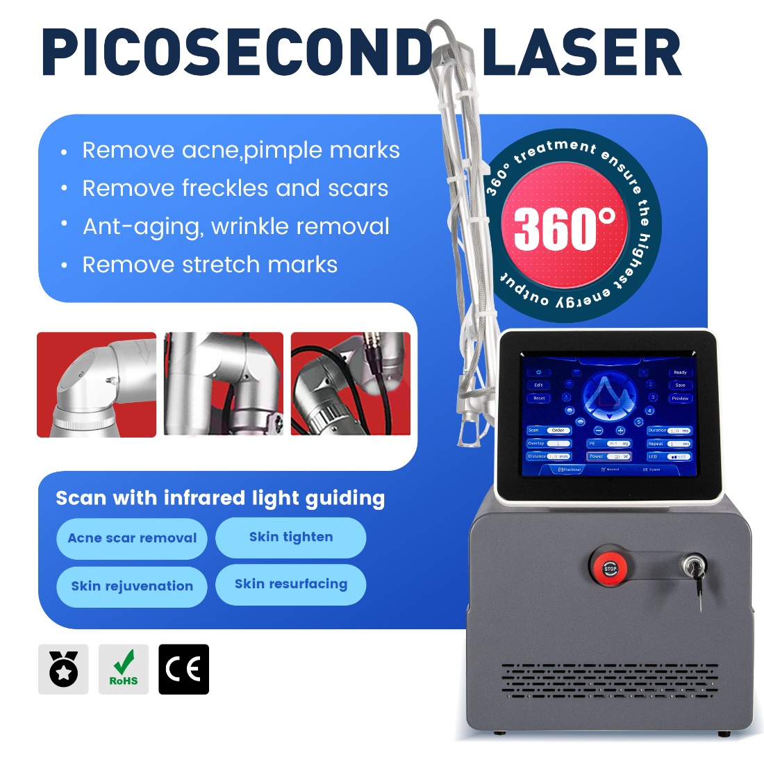 Professional Portable Fractional CO2 Laser Machine 4D Device For Stretch Mark Acne Scar Removal Skin Rejuvenation Salon Clinic Use