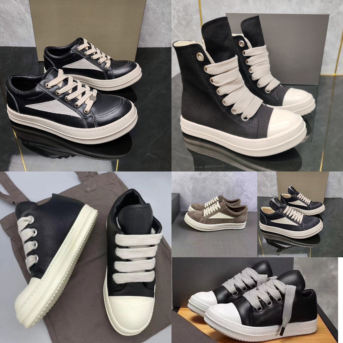 Designer Ro Casual Shoes Genuine Leather Mens Women Furry Canvas RO Boots Luxury Low Top Owenes DRKSHDW Vintage Black White Pink High Top Horse Hair Suede Brand Boots