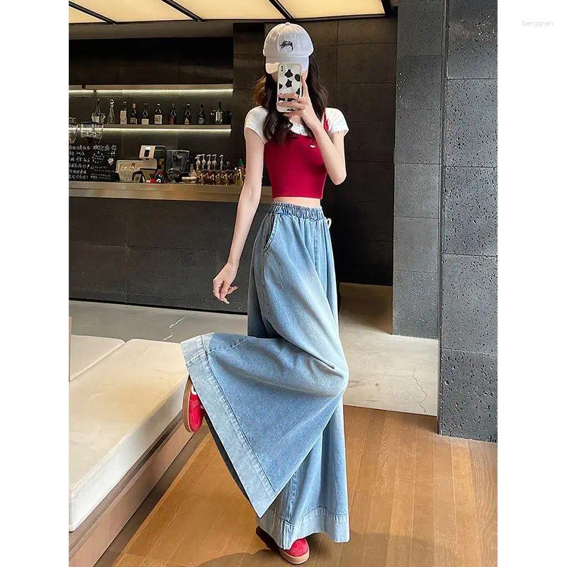 Womens Jeans Commuting Wide Leg 2025 Casual Elastic High Waisted Versatile Loose Clothing Z260313