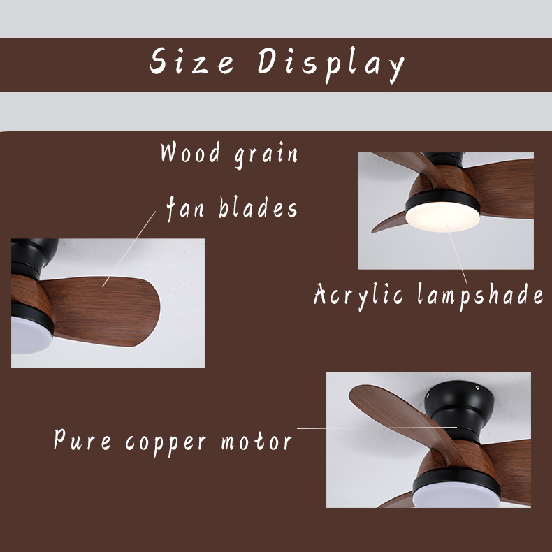 22 - Inch Modern Ceiling Fan with Light, 3 - Blade Wood - like Design, 52cm Diameter, 28cm Height, for Living Room & Bedroom