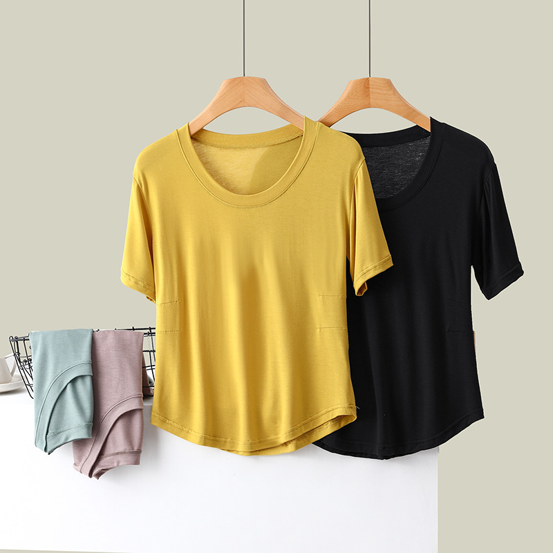K2177 Cotton short-sleeved T-shirt for women in summer, Korean style, round neck, slim fit, pleated design, comfortable and breathable