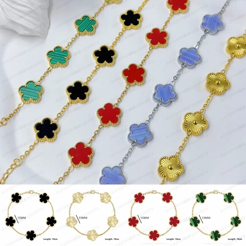 Designer Bracelet Classic Clover Charm Bracelet Mother of Pearl Gem Agate Flower 18K Gold Plated Chain Bracelet Bangle For Men Women Exquisite gift
