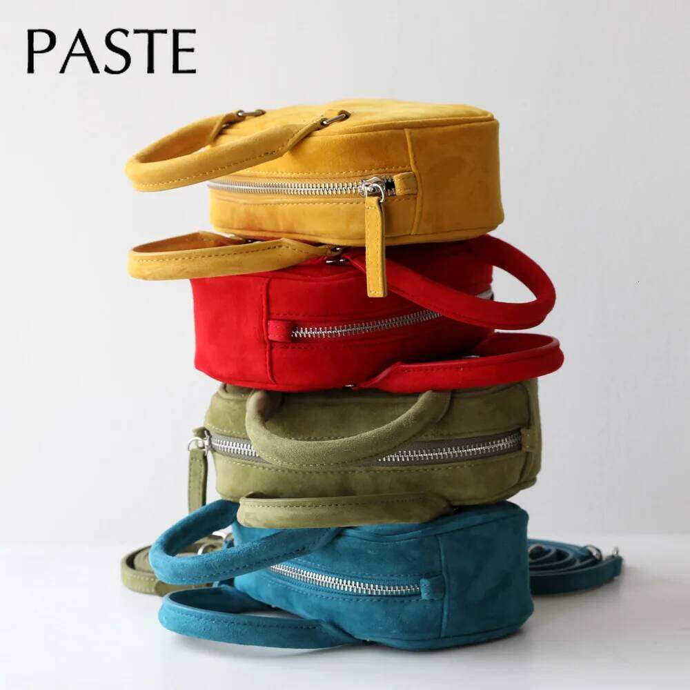 Korean Style Minimalist Retro Aron Color Mini Tote Yellow Suede Cow Leather Women Crossbody Bag Sheep Wool Handbag Green