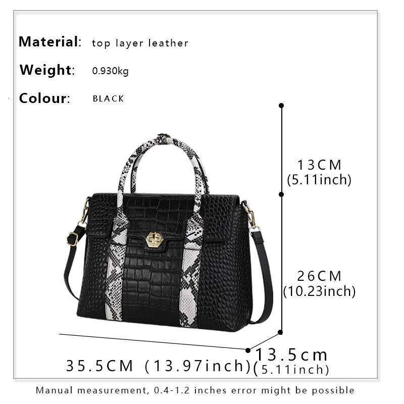Aidrani Light Crocodile Pattern Cowhide Women's Handbag Large Capacity Black Fashion Versatile One Shoulder Crossbody Bag