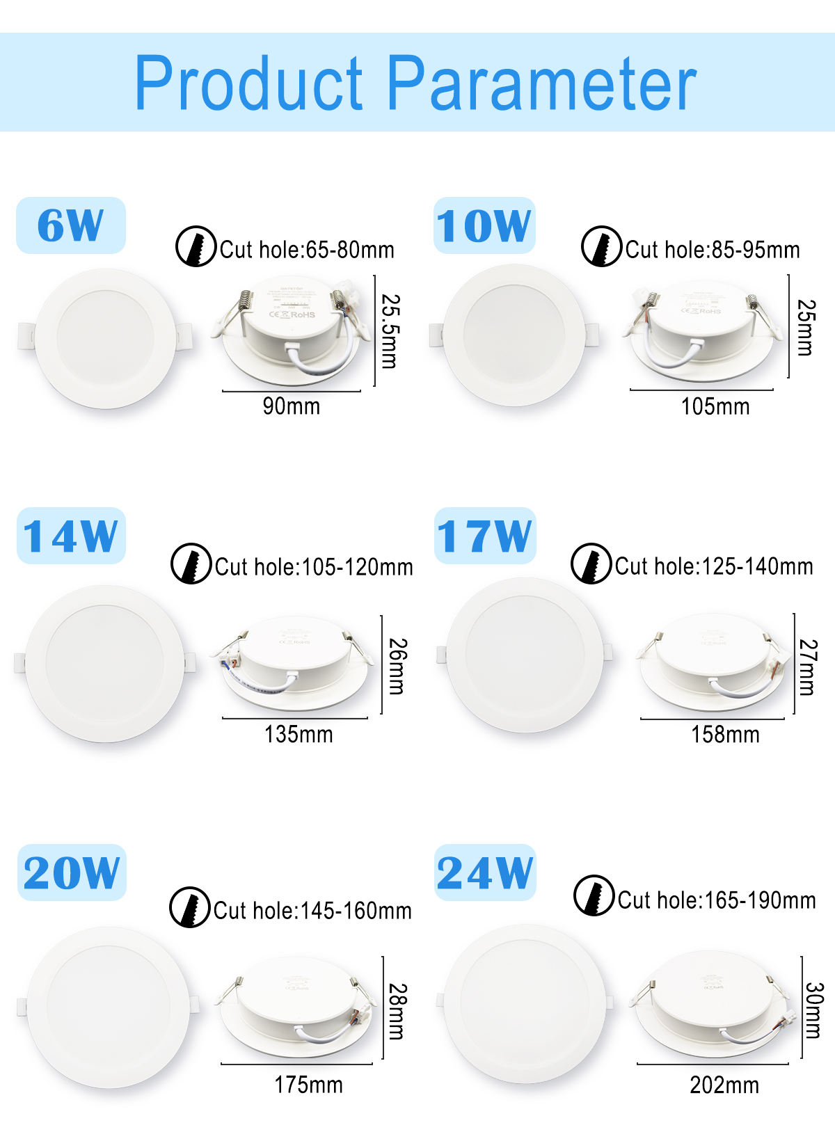 led downlights 3W and 5W, embedded anti-glare ceiling lights, living room ceiling hole lights 7W and 10W, no main light lighting design-BY