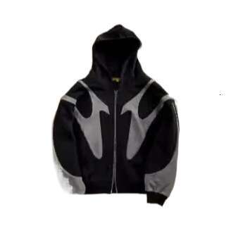 Y2k Haruku Jacket Sweatshirt Street Hip-Hop Cross Splicing, Printed Black Zipper Hoodie For Women