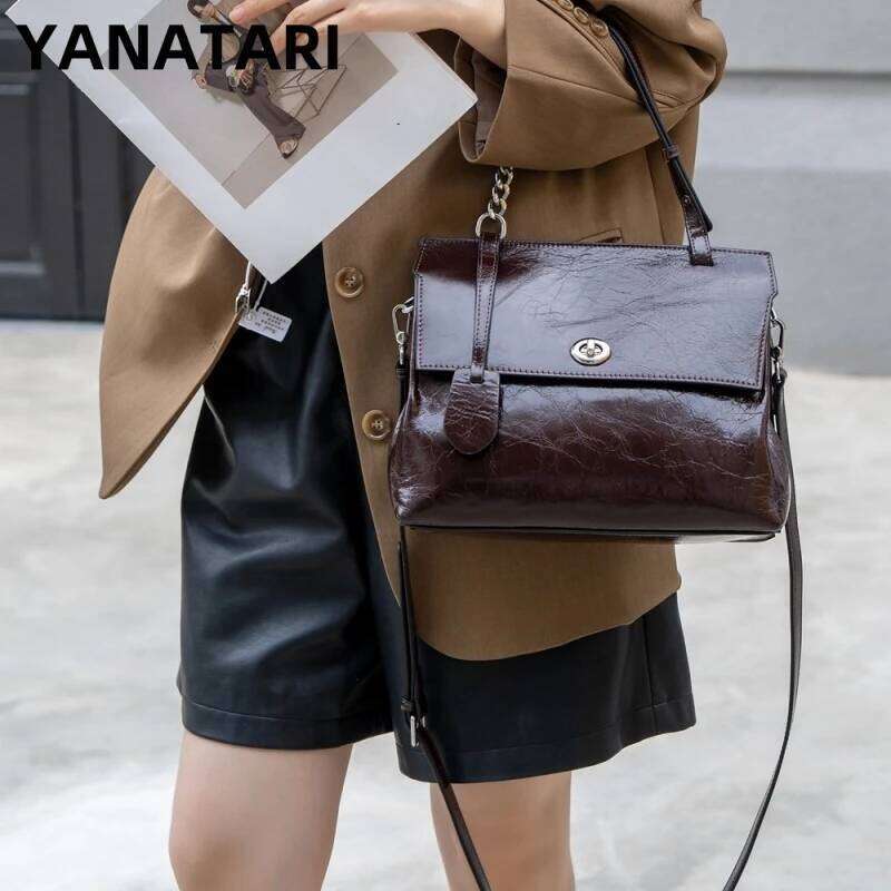 YANATARI Genuine Handbag Leather Minimalist Crossbody Women Female Shoulder Bag Cowhide Vintage Bag