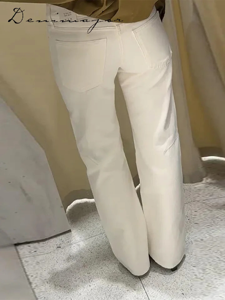 Drawstring Lace Up Jeans Women Loose White Pockets Low Waist Straight Long Pants 2025 Casual Fashion Lady Streetwears Z260313