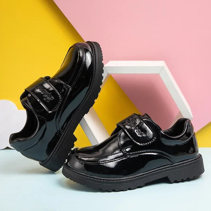 Boys Shoes Spring Autumn Black Glossy Classic Kids Loafer for Girl Versatile Roundtoe Britain Child School Shoes 250827