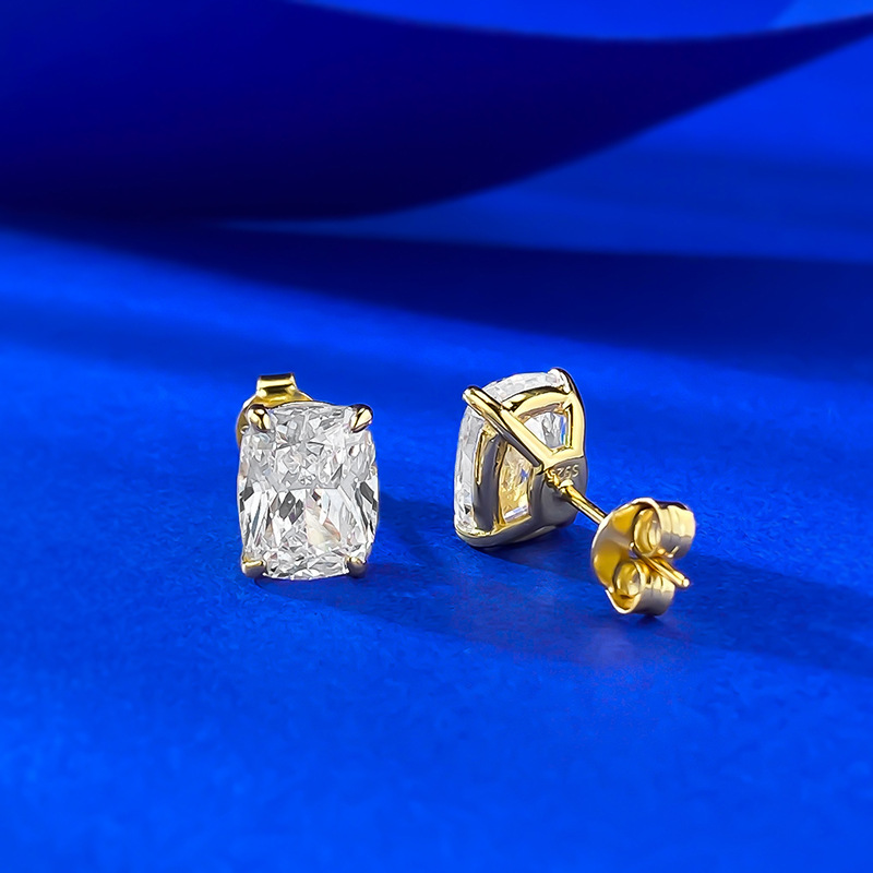 3CT Lab Moissanite Diamond Luxury Jewelry Genuine 100% 925 Sterling Silver Cushion Shape Soiltaire Gemstones Elegant Party Women Wedding Stud Earring 