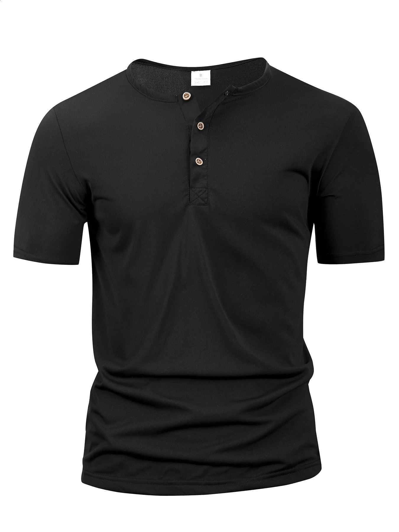 Summer Men Henley Collar Tshirts Button Slim Casual Male Solid Color Short Sleeve Men Sports Tshirt Polo shirt Tops250828