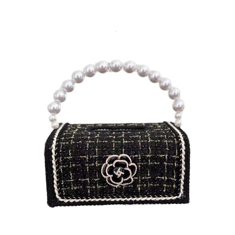 High-End Creative Pearl Handheld Light Milky White -Style Tissue Box Fabric Jacquard Desktop Ornament Decoration