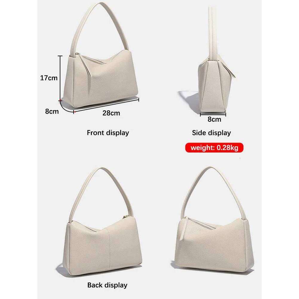 Zency Elegant Genuine Leather Top-Handle For Women Simple Shoulder Handbag Ladies Underarm Bag Beige Brown Top Zipper