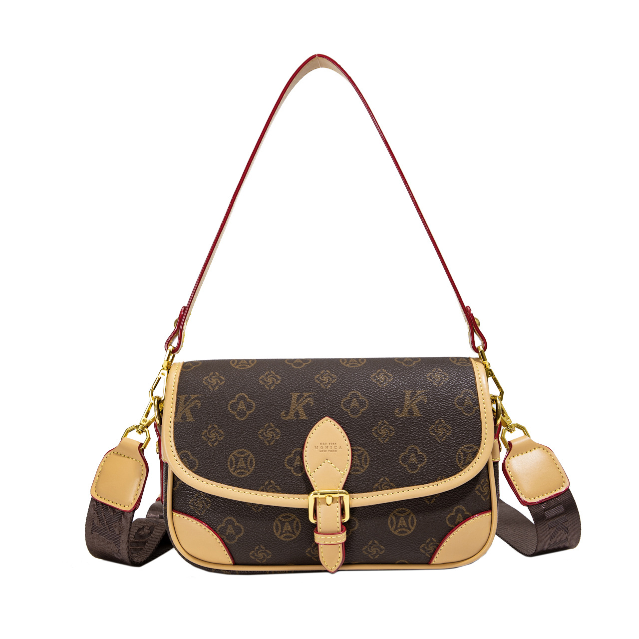 The classic color-blocking printed flip-top small square bag for women in 2025 retro casual and versatile style