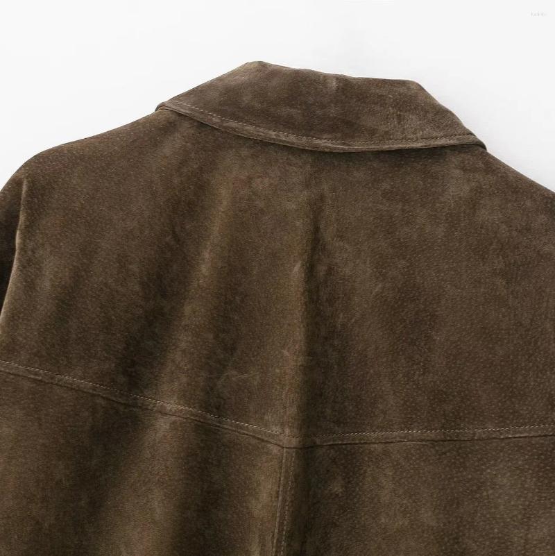 Women's Jackets Autumn Winter Motorcycle Style Jacket Outwear Suede Leather Coat Vintage Brown Maillard Pocket Lapel Casual Loose Bomber