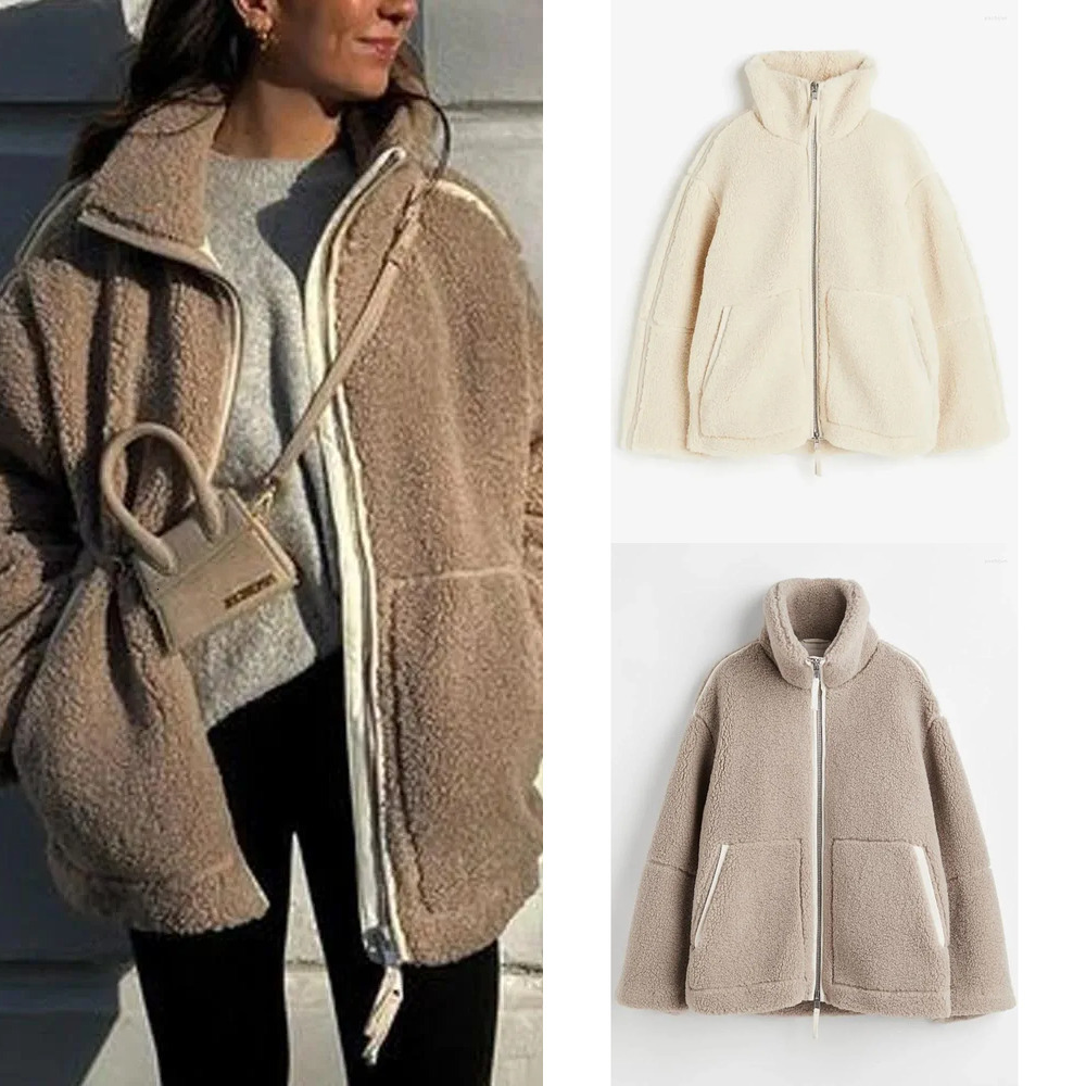 Women's Jackets Faux Lamb Wool Coat Women Winter Casual Long Sleeve Fleece Female Vintage Fashion High Street Zipper Oversized Outerwear q5
