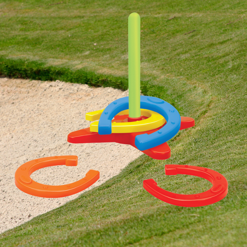 Colorful Plastic Horseshoe Ring Toss Game Set for Outdoor Lawn Fun