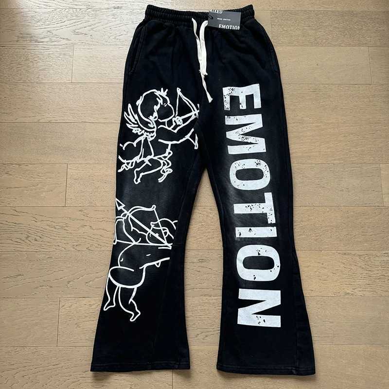 Washed Mixed Emotion Pants Men Women Little Angel Print Trousers Jogger Drawstring Sweatpants X250828