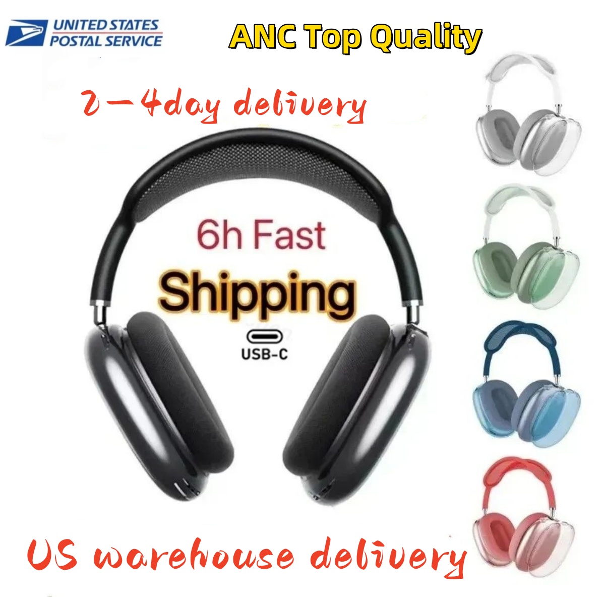 For Top quality Air Pro Max2 ANC Metal bluetooth Headphone Accessories Transparent TPU Solid Silicone Waterproof Protective case Headphones Pro 2 Headset cover Cas