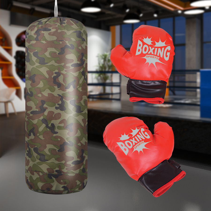 Camo Punching Bag for Kids with Boxing Gloves, Boys Army Style Freestanding Boxing Bag Toy, Adjustable Height Indoor Outdoor Sport Toys Gift for Boys