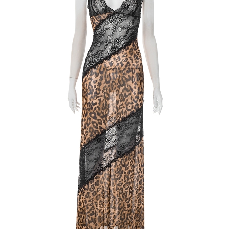 Weird Puss Mesh Patchwork Mermaid Dress Women Leopard Print Sexy LowNeck Cleavage Backless Ruched Midnight Fashion Long Bodycon 250828