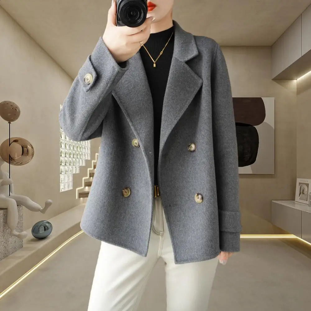 Women Longsleeved Jacket Elegant Doublebreasted Woolen Coat for Women Warm Stylish Fallwinter Jacket Formal Business for Ol 250827