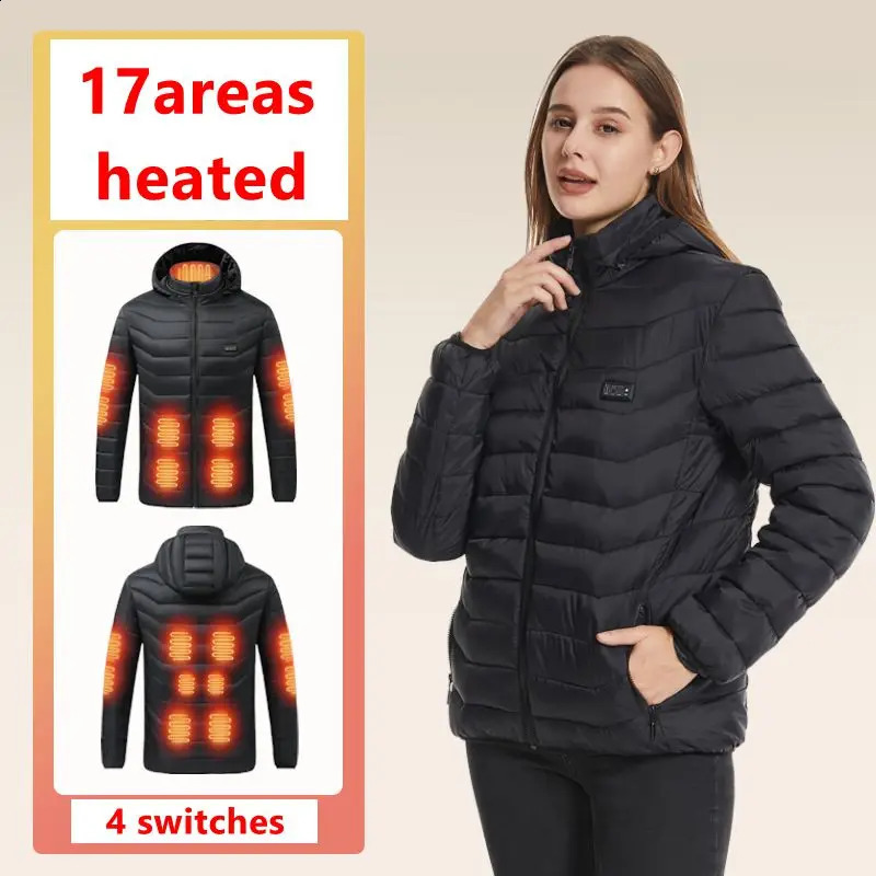 Winter women heating Jackets Female Winter Warm USB Heating Padded Jacket Smart Thermostat Hooded Heated Clothing 250827