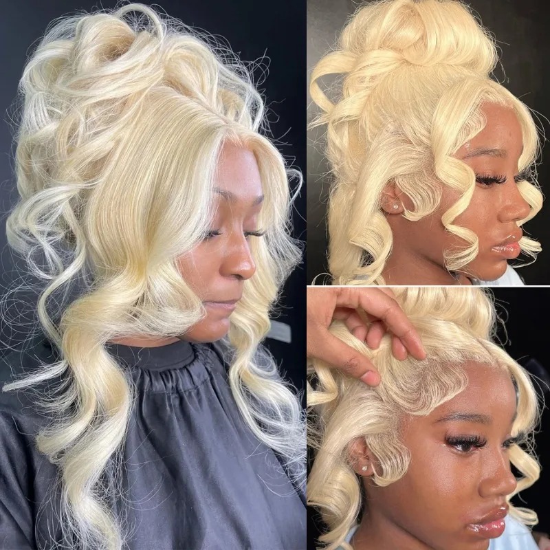 Human Hair 613 Blonde Wig 26 Inch High Density Body Wave Blonde Gluelesss 13x6 HD Lace Front Wig HD Transparent Glueless 180 Density Wigs for Women