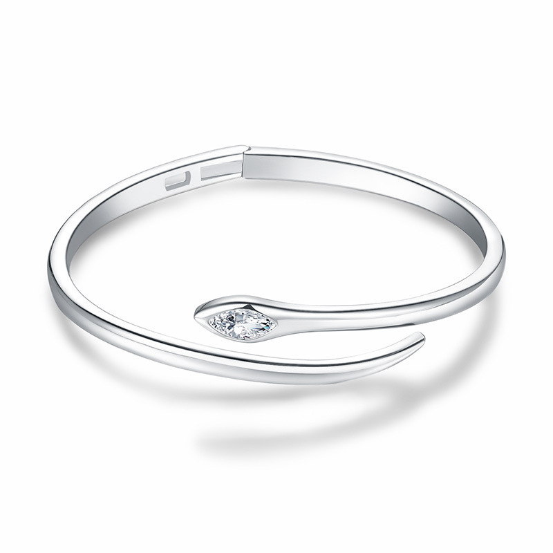 Bracelet Silver Toned Snake Shaped Cuff Bracelet Marquise Cut CZ Accent at Head Edgy Allure for Fashion Forward or Bold Looks Striking Jewelry Accesso
