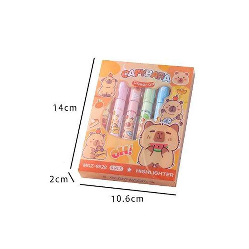 6Pcs/Set Cute Cartoon Capybara Highlighter Writing Smooth Quick-Drying Pen