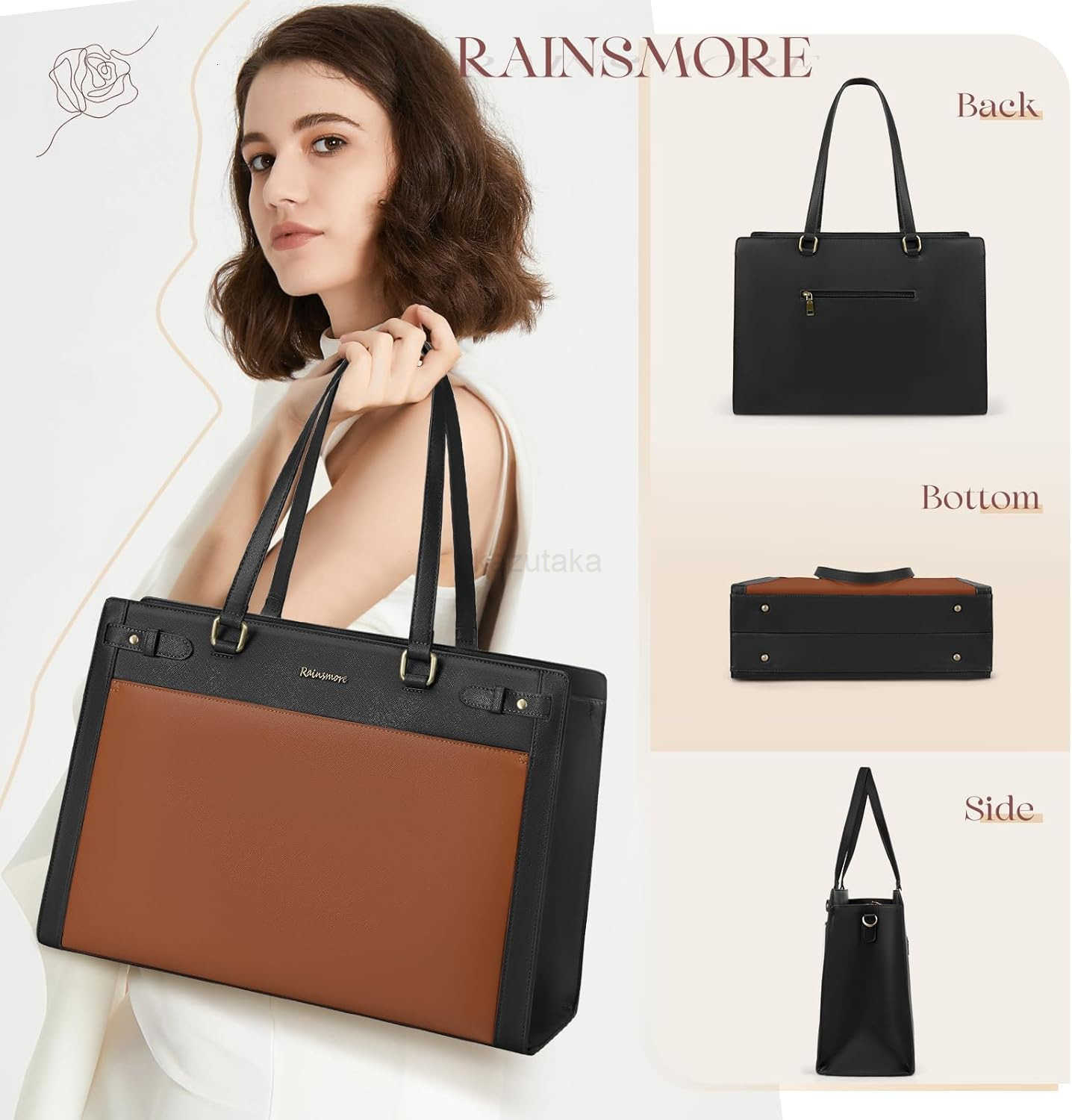 Laptop Bag for Women 156 Inch PU Vegan Leather Work Tote Bag Waterproof Womens Briefcase Designer Computer Bags for Office Teacher College Travel Larg