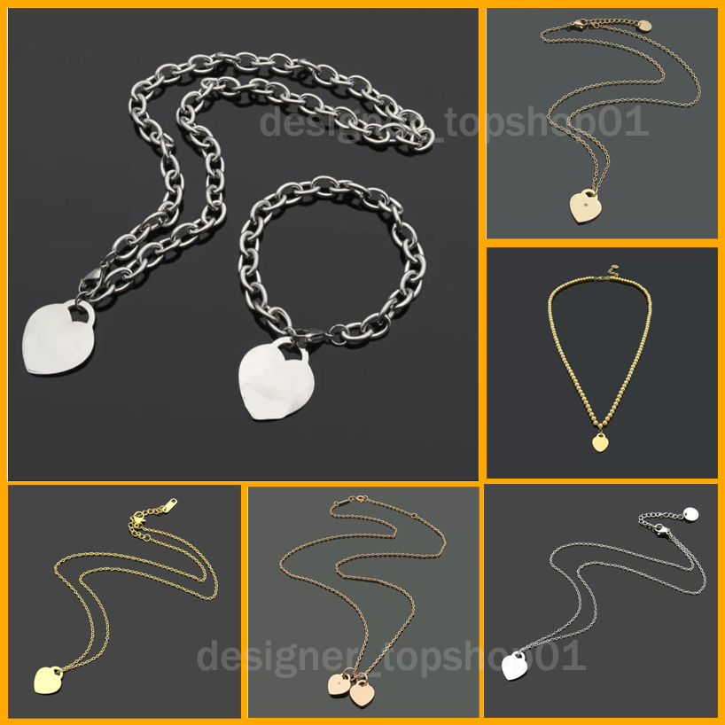 Love heart womens bracelet necklace designer jewelry sets birthday christmas gift 925 silver OT buckle necklaces bracelets statement jewelry with box tyui90