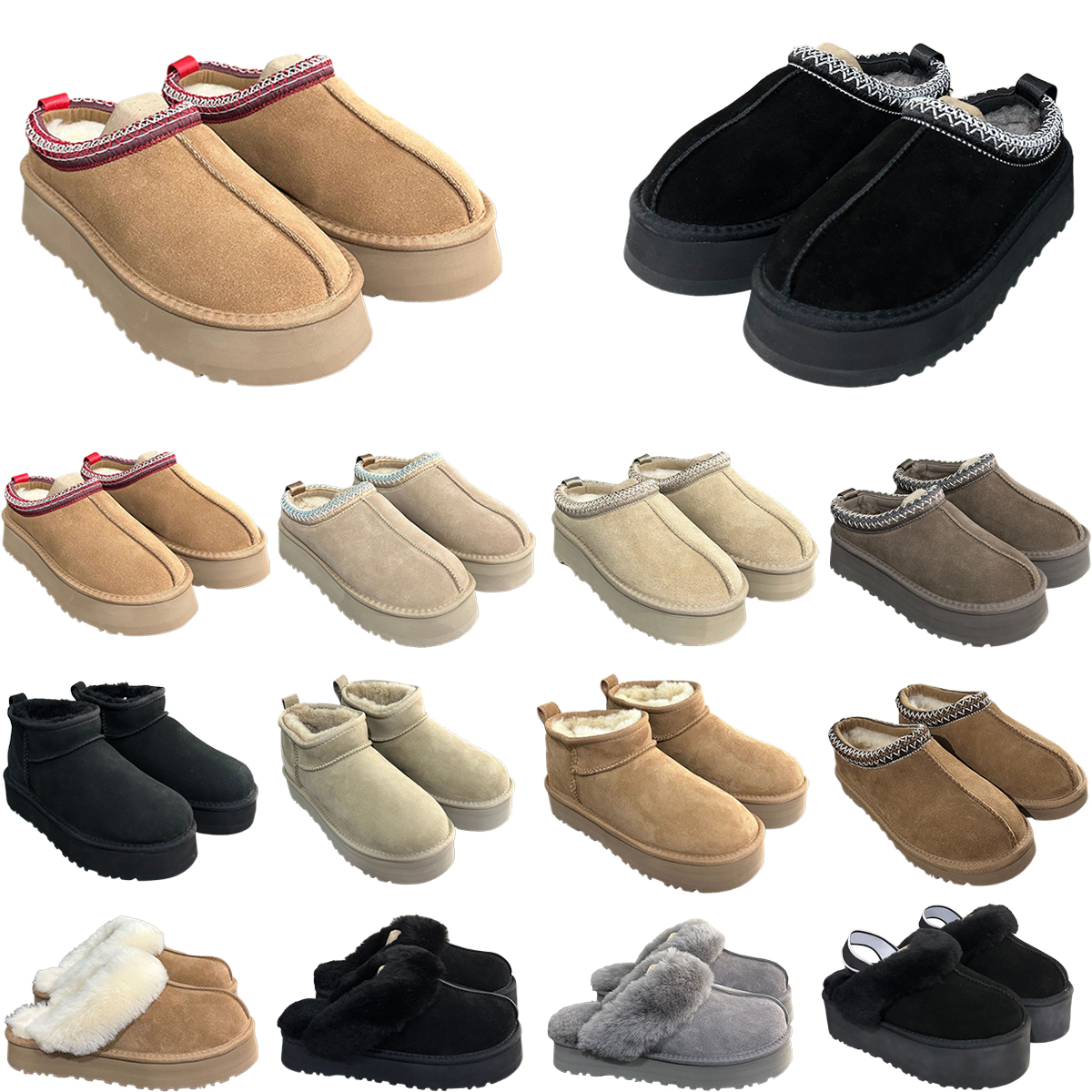 Tasman Slippers Tazz mustard seed Chestnut Sand Fur Slides Sheepskin Classic Ultra Mini Platform Boot Winter Women Men Slip-on Shoes Suede Upper Wool Fall