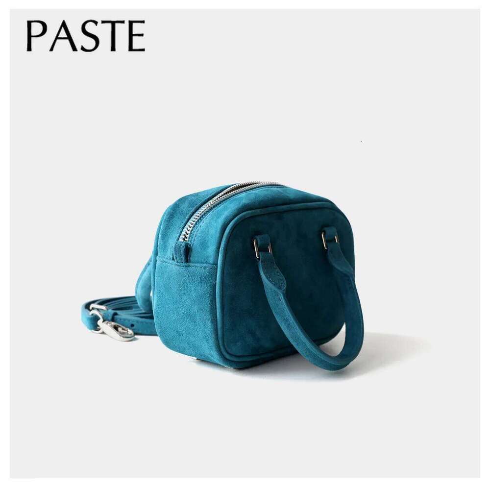 Korean Style Minimalist Retro Aron Color Mini Tote Yellow Suede Cow Leather Women Crossbody Bag Sheep Wool Handbag Green