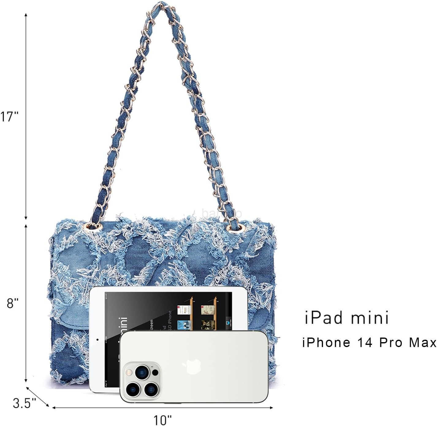 Small Shoulder Bags Quilted Crossbody Distressed Jean Denim Purse Evening Bag Clutch Handbag with Chain Strap M250828