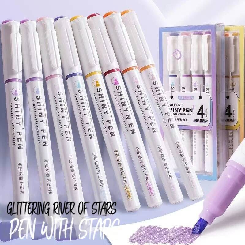 4pcs Color Shiny Pens Set Bling Sparkling Highlighter Marker 4mm Brush For Drawing Painting Art School Metallic Glitter i1