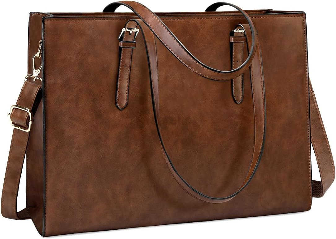 for Women Waterproof Lightweight Leather 156 Inch Computer Tote Bag Business Office Briefcase Large Capacity Handbag Shoulder Bag Professional Office 