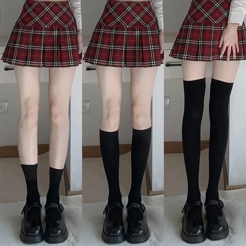 Solid Color Black White Long Socks Stockings JK Japan Style School Thigh High Stockings Lolita Kawaii Cute Knee High Socks 250827