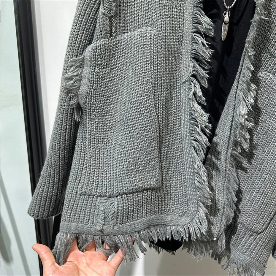 Vintage Raw Edge Knitted Sweater Kimono Cardigans Men Japan Style Streetwear Loose Casual Sweaters Coat Knitwear Jacket 250827