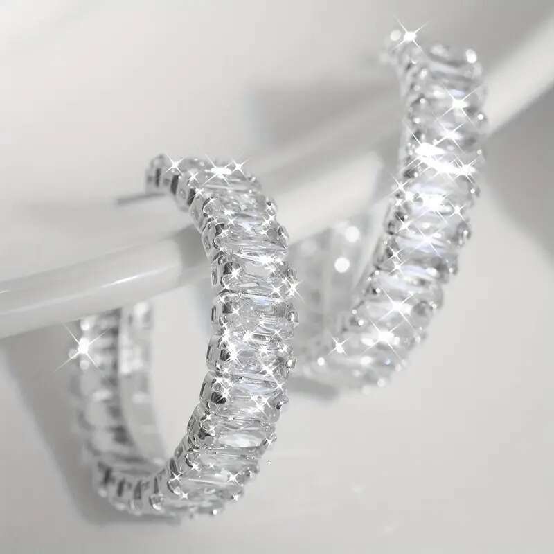 Light High-End White Zircon C-Shaped Earrings Hoop Niche Personality Jewelry Elegant Heavy Craft New Trendy Ear Accessories