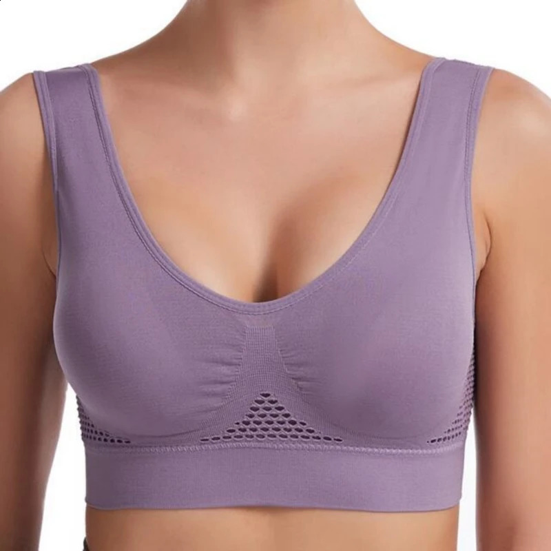 S7XL Plus Size Grid Air Holes Bra sports without underwire Womens Underwear Shockproof Yoga Running Brassiere Hollow out Vest 250828