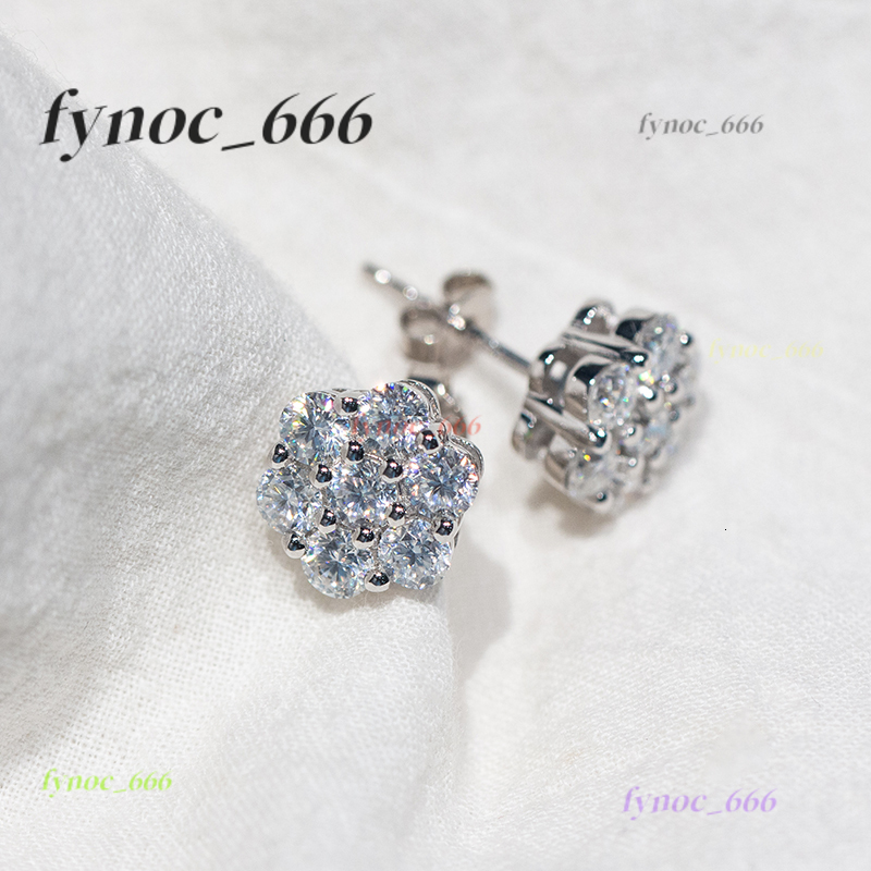 Ready to Ship GRA Hip Hop Stud Earrings Moissanite Men Earrings 925 Sterling Silver Cluster Flower 7mm Moissanite Rings