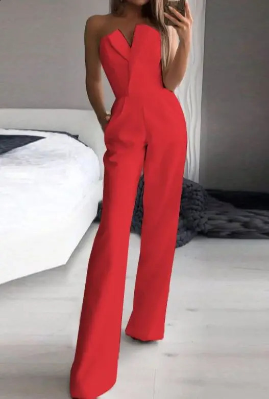 Jumpsuits for Women Jumpsuits Sexy Strapless Slim Office Lady Elegant Chic Sleeveless Black White Red Casual Romper Bodysuit 250827