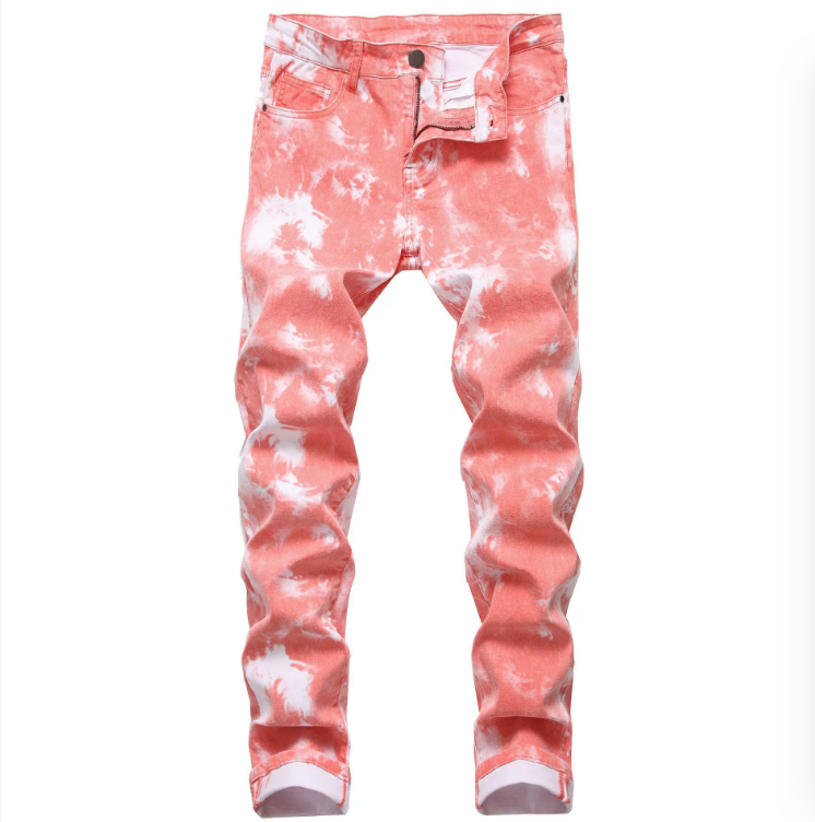 Men's Jeans Fashion Skulls Printed Men Trend Red Slim Denim Pants