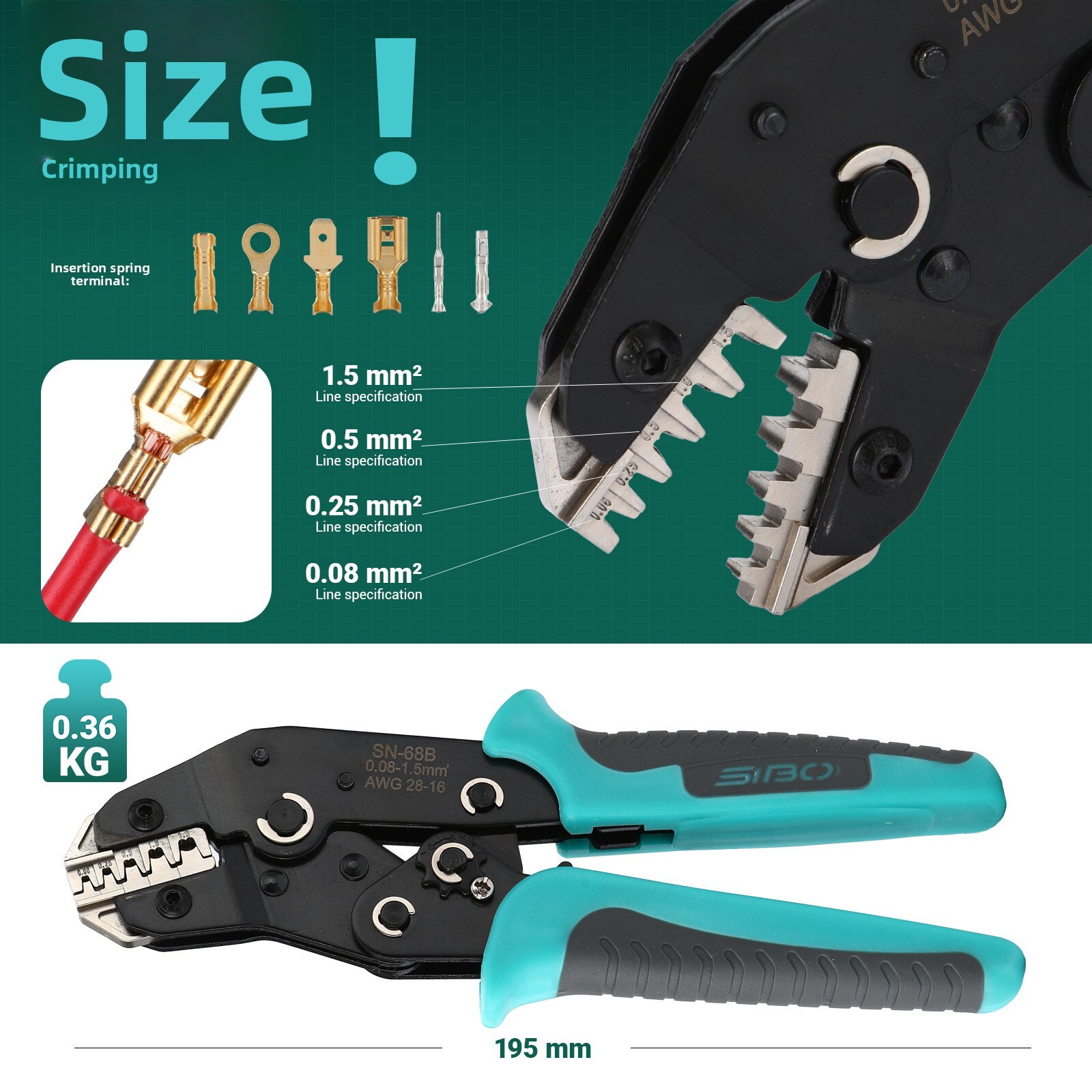 SN68B Automotive Wire Harness Power Terminal Cold Press Tube Type Crimping Ratchet Labor-saving Electrician Manual Pliers