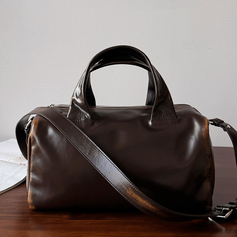 12A Premium Desinger Bowling Boston Shoulder Bags Minimalist Vintage Aging process Real Nappa leather Women's men handbag Unique retro charm