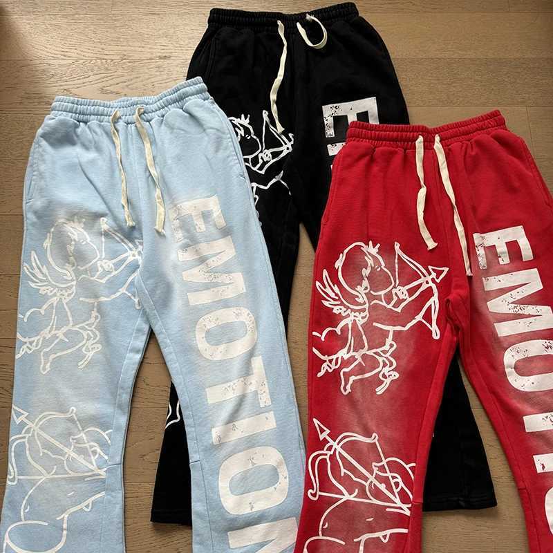 Washed Mixed Emotion Pants Men Women Little Angel Print Trousers Jogger Drawstring Sweatpants X250828
