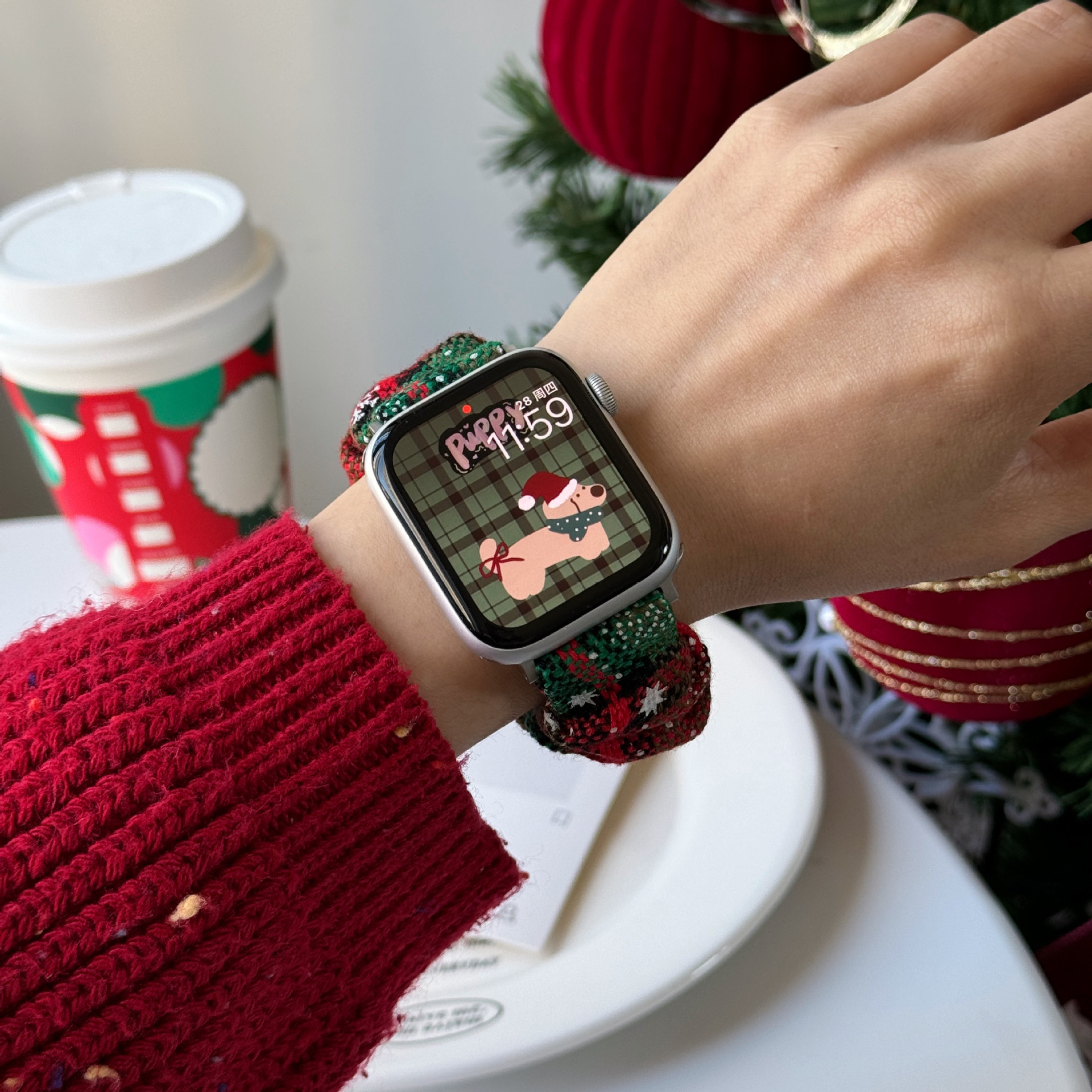 Christmas Chessboard Plush Large Intestine Pattern Suitable Strap Apple Strap 38mm 40mm 41mm 42mm 44mm 45mm 46mm iWatc Series Luxury Designer
