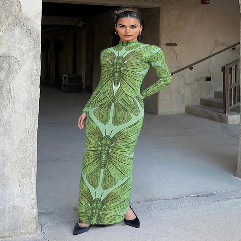 Weird Puss Sexy See Through Women Dress Long Sleeve Elegant Stretch Skinny Midnight Clubwear Bodycon 250828