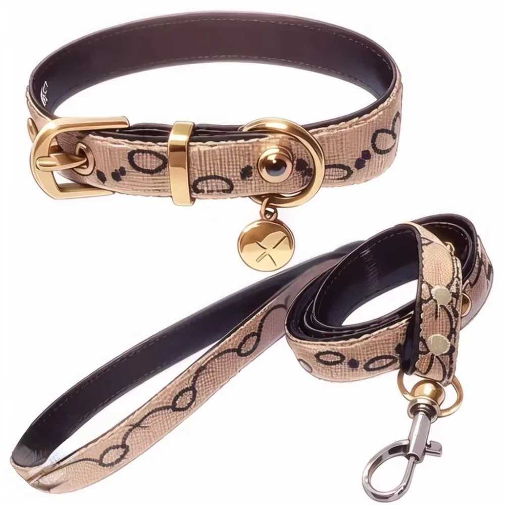 Dog Collar Leash set ic Presbyopia Designer Letters Pattern Print Leashes PU Leather Fashion Adjustable Neck Strap T250827